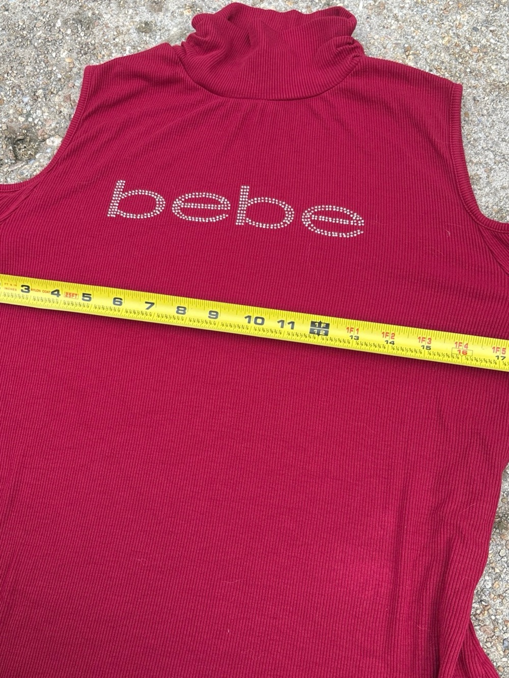 bebe Red Cold-Shoulder Ribbed Turtleneck with Rhinestone Logo - Picture 6 of 6